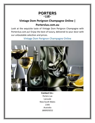 Vintage Dom Perignon Champagne Online | Porterslux.com.au