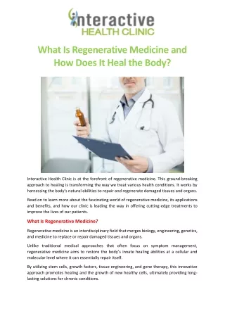 What Is Regenerative Medicine And How Does It Heal The Body