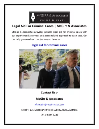 Legal Aid For Criminal Cases   McGirr & Associates
