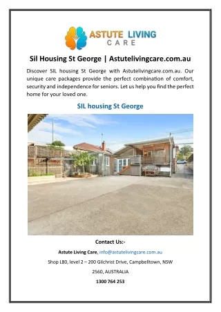 Sil Housing St George | Astutelivingcare.com.au