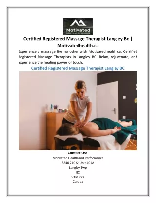 Certified Registered Massage Therapist Langley Bc | Motivatedhealth.ca