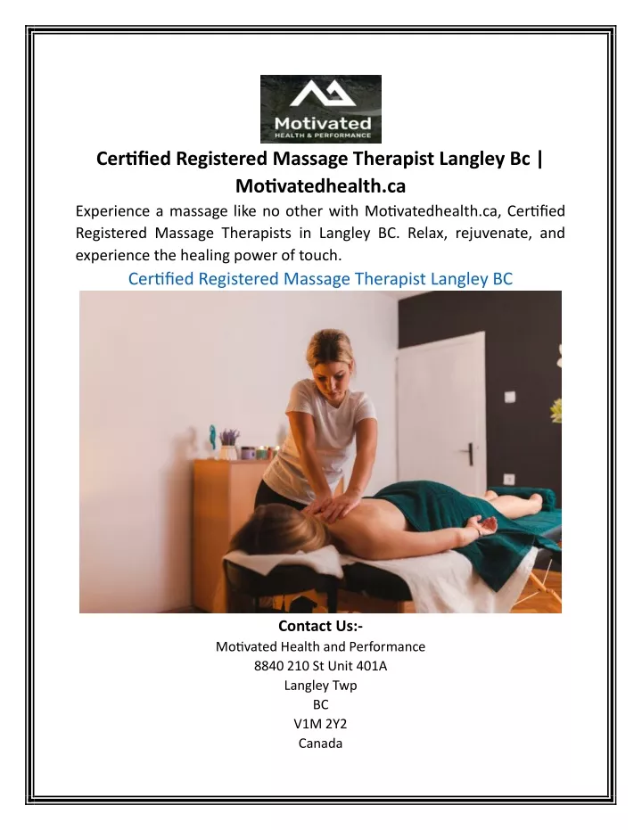 certified registered massage therapist langley