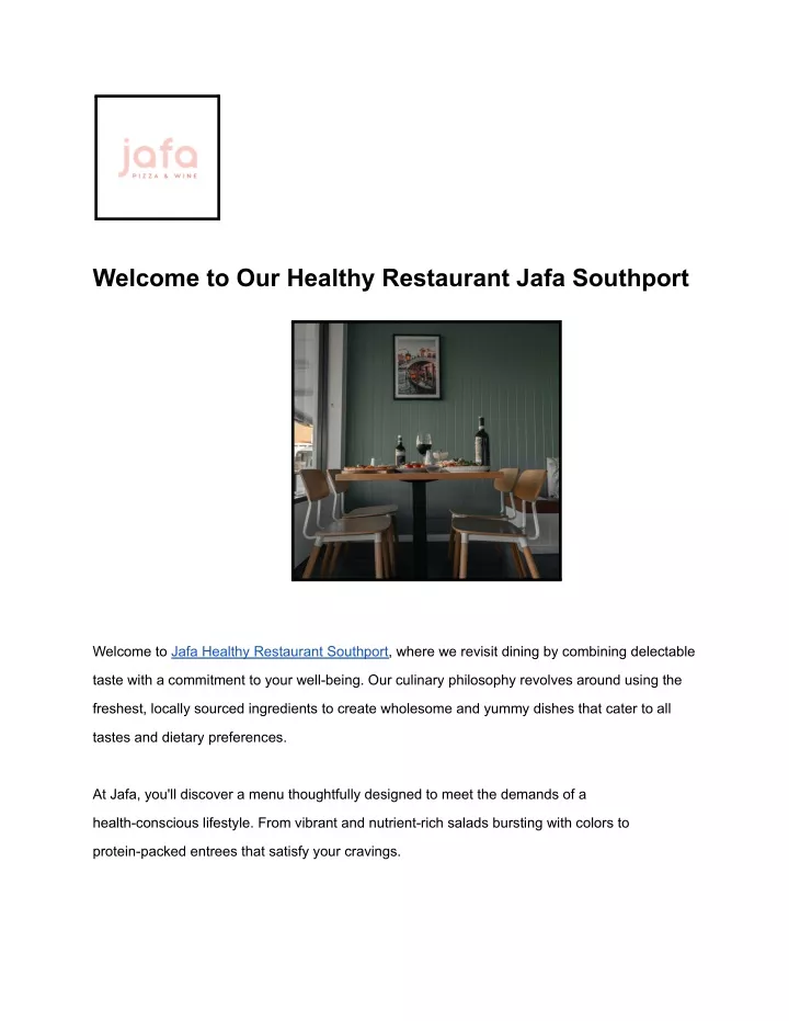 welcome to our healthy restaurant jafa southport