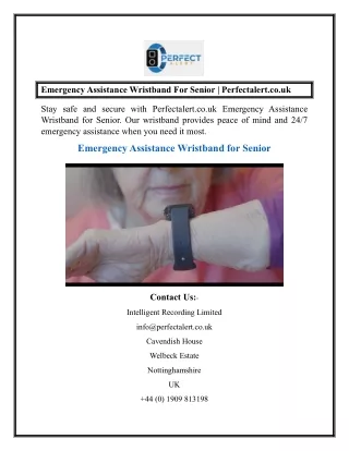 Emergency Assistance Wristband For Senior  Perfectalert.co.uk