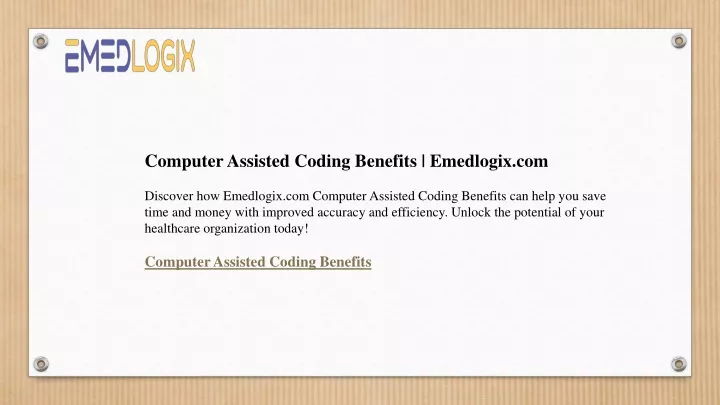 computer assisted coding benefits emedlogix