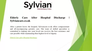 Elderly Care After Hospital Discharge  Sylviancare.co.uk