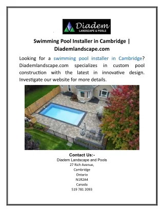 Swimming Pool Installer in Cambridge