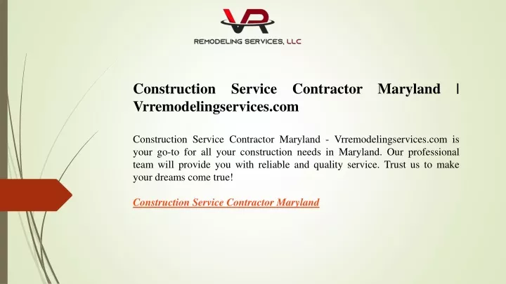 construction service contractor maryland