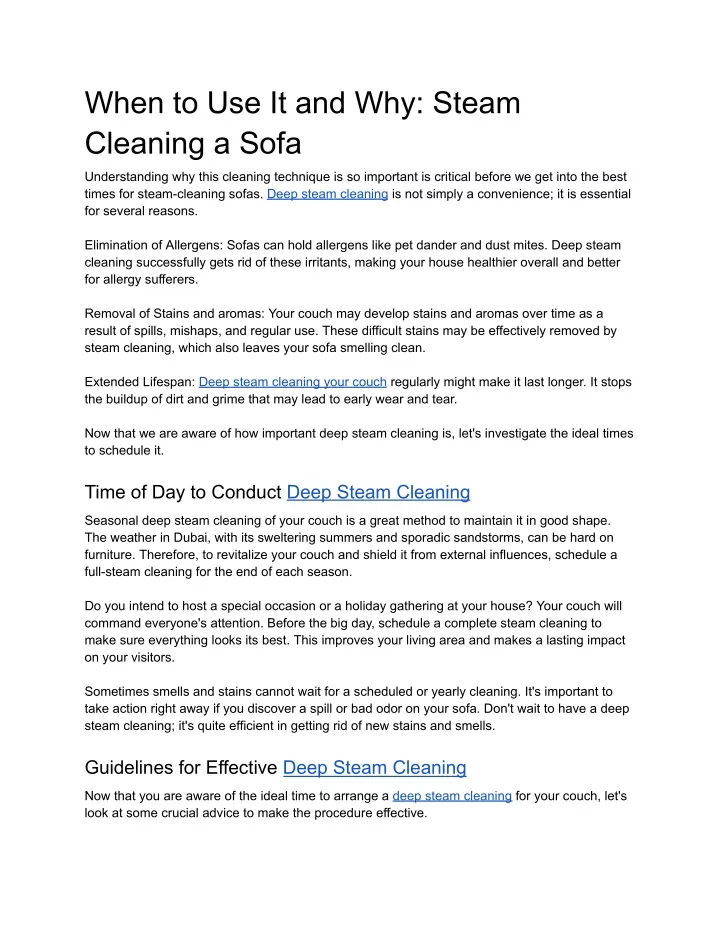 when to use it and why steam cleaning a sofa