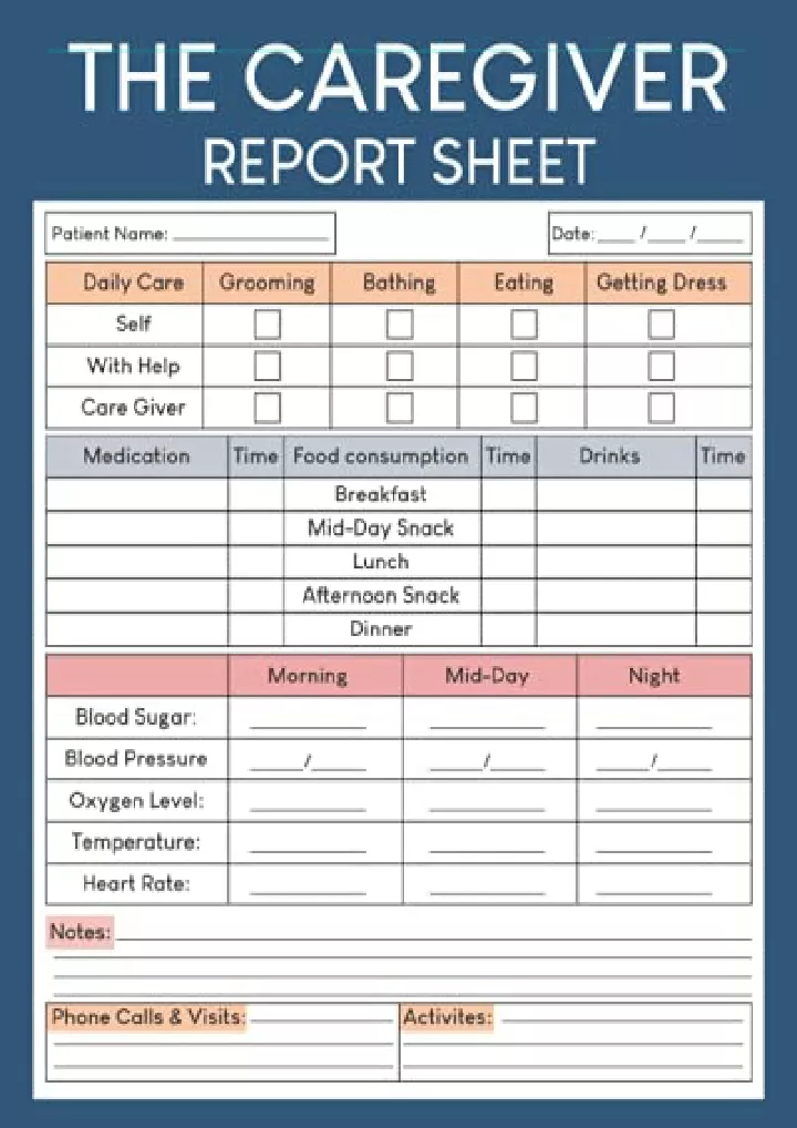 the caregiver report sheet caregiver daily