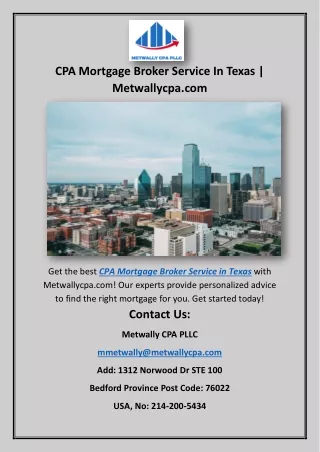 Cpa Mortgage Broker Service In Texas | Metwallycpa.com