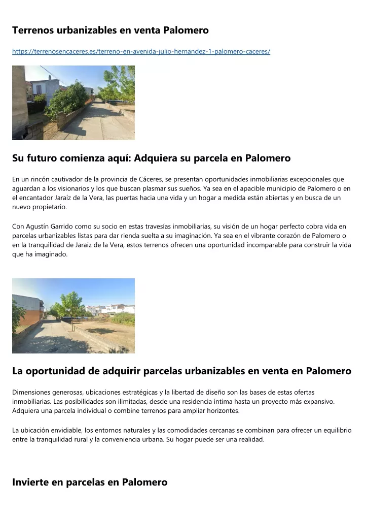 terrenos urbanizables en venta palomero