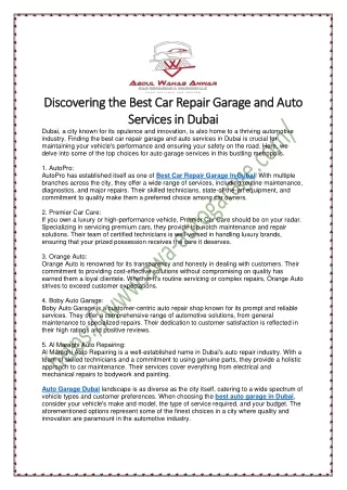 How to Find the Best Car Repair Garage in Dubai?