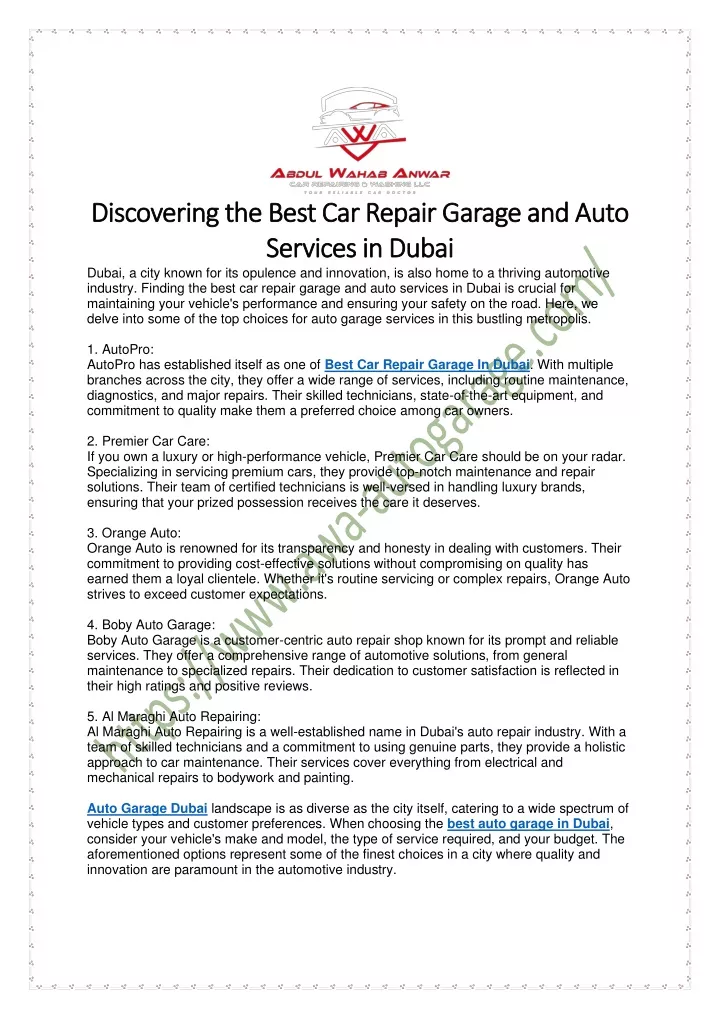 discovering the best car repair garage and auto
