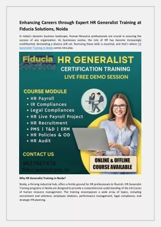 Enhancing Careers through Expert HR Generalist Training at Fiducia Solutions