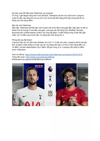 Tottenham vs Liverpool (23h30, 30/9) - Cuộc so tài kịch tính tại linkvaovn88club