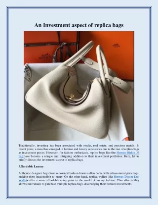 An Investment aspect of replica bags
