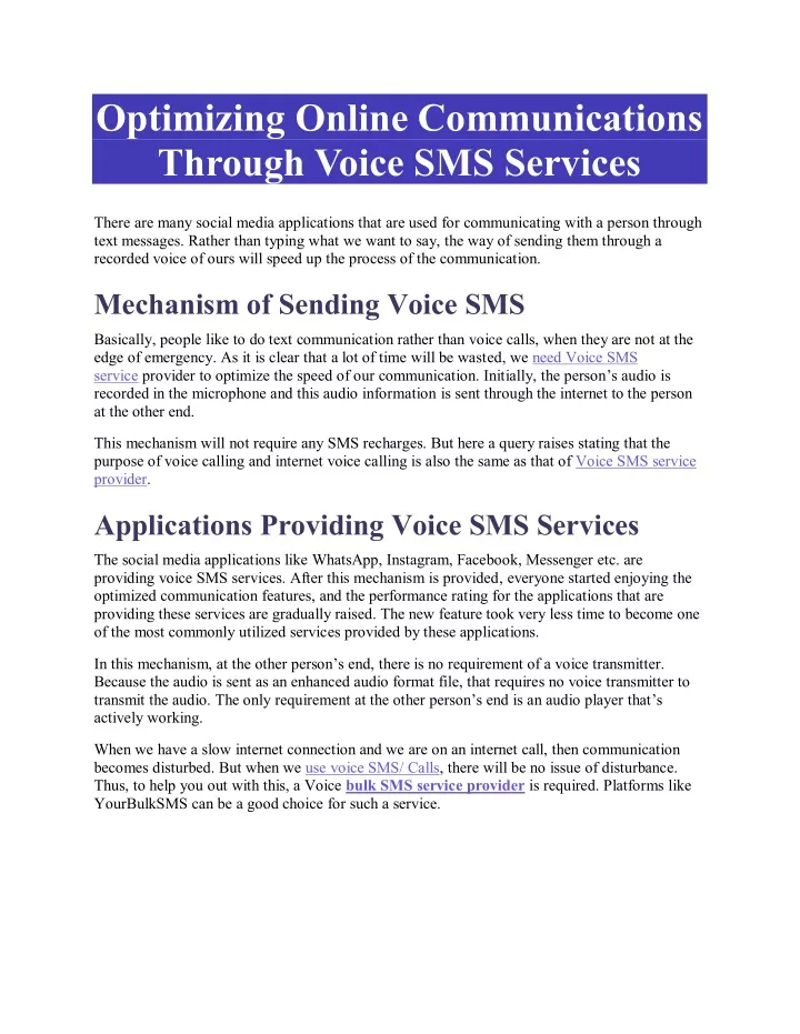 optimizing online communications through voice