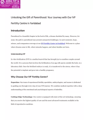 Unlocking the Gift of Parenthood: Your Journey with Our IVF Fertility Centre