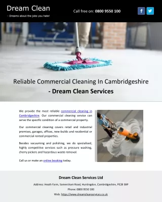 Reliable Commercial Cleaning In Cambridgeshire - Dream Clean Services