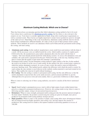 aluminum casting methods which one to choose
