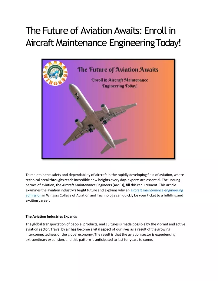 the future of aviation awaits enroll in aircraft maintenance engineering today