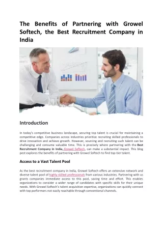 The Benefits of Partnering with Growel Softech the Best Recruitment Company in India