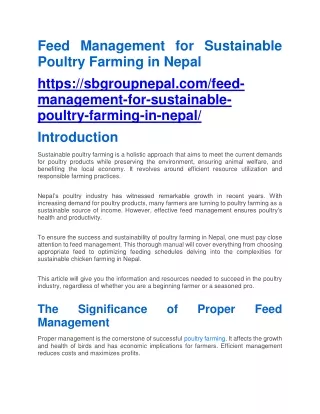 Feed Management for Sustainable Poultry Farming in Nepal