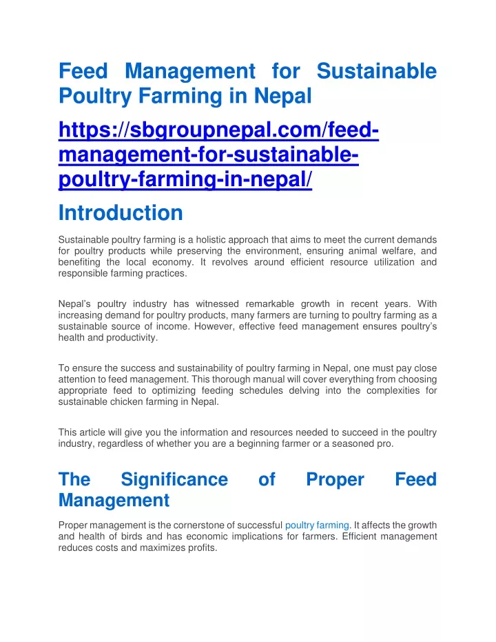 feed management for sustainable poultry farming