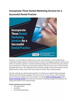 Incorporate These Dental Marketing Services for a Successful Dental Practice