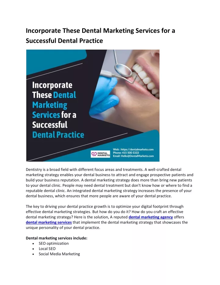 incorporate these dental marketing services