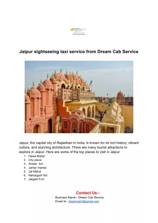 Jaipur sightseeing taxi service from Dream Cab Service