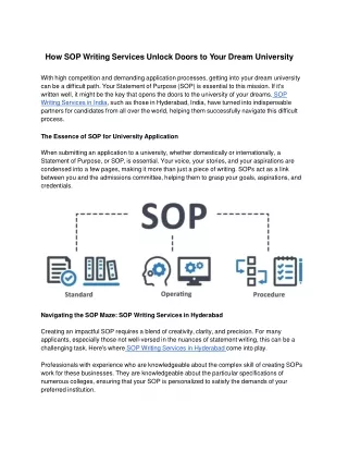 How SOP Writing Services Unlock Doors to Your Dream University