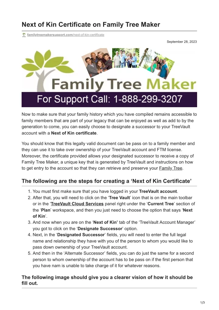 next of kin certificate on family tree maker