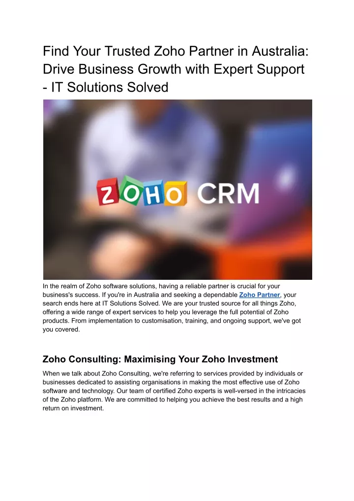 find your trusted zoho partner in australia drive