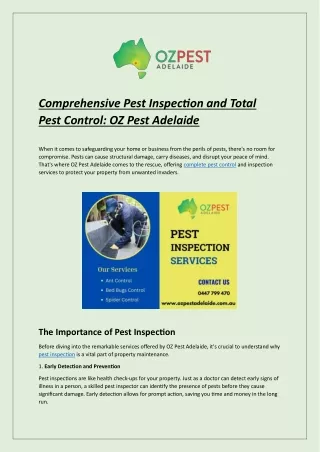Pest Inspection Service | OZ Pest Adelaide