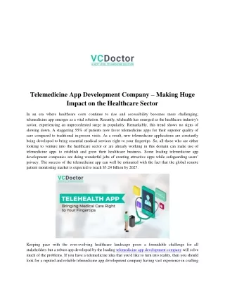 Telemedicine App Development Company -Making Huge Impact on the Healthcare Sector