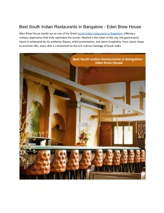 Best South Indian Restaurants In Bangalore - Eden Brew House