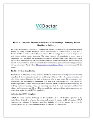 HIPAA Compliant Telemedicine Software for Startups - Ensuring Secure Healthcare Delivery