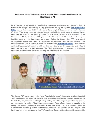 Electronic Urban Health Centres: N Chandrababu Naidu’s Vision Towards Healthcare