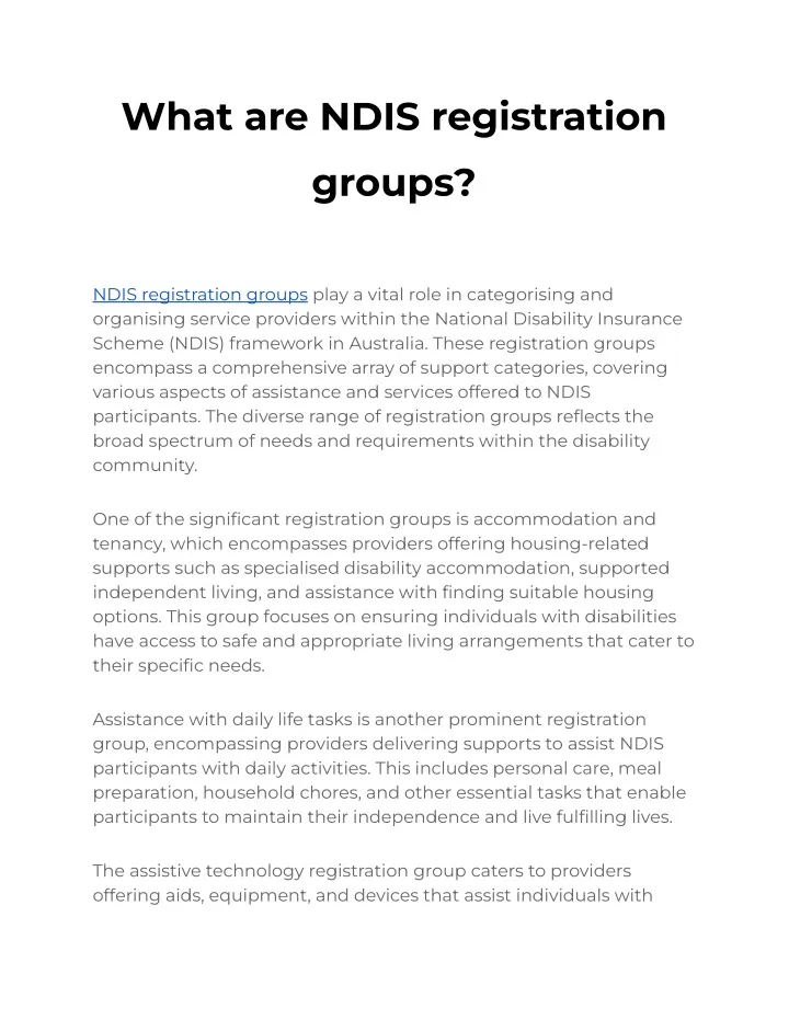 what are ndis registration groups