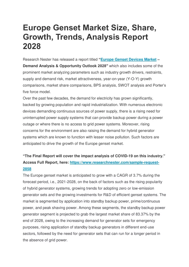 europe genset market size share growth trends