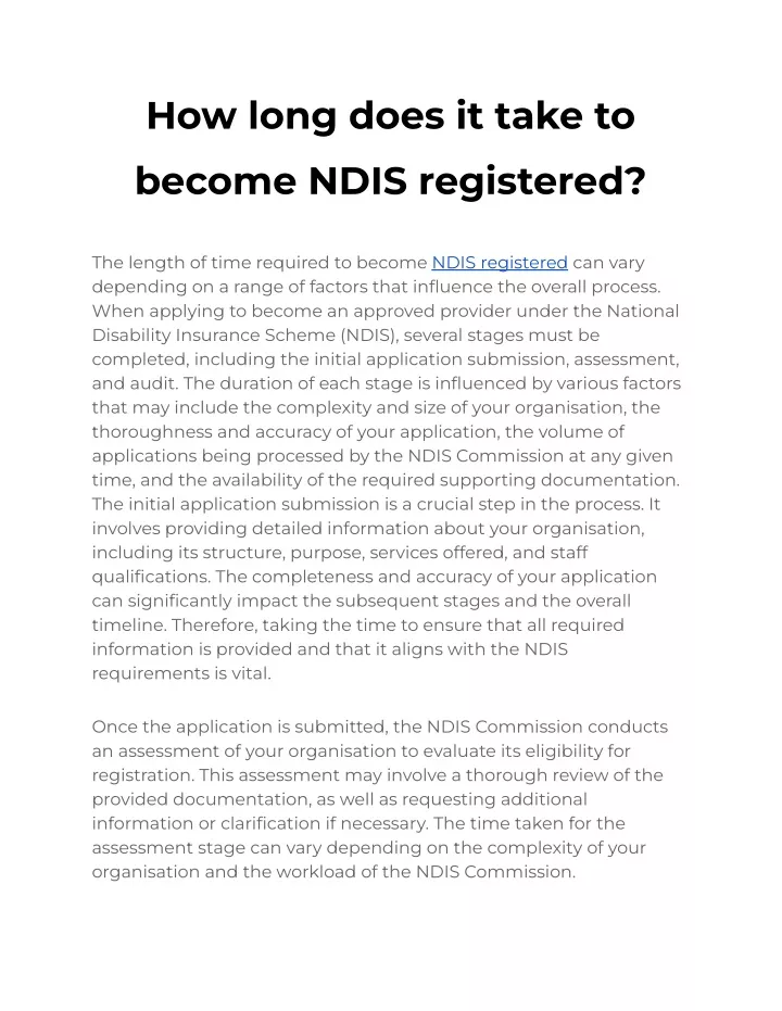 how long does it take to become ndis registered