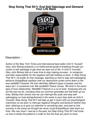 PDF_ Stop Doing That Sh*t: End Self-Sabotage and Demand Your Life Back