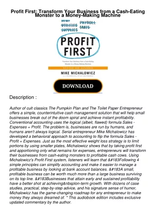 [PDF READ ONLINE] Profit First: Transform Your Business from a Cash-Eating Monster to a