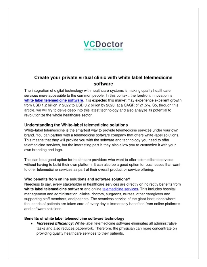 create your private virtual clinic with white