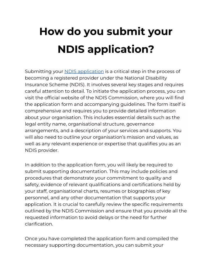 how do you submit your ndis application