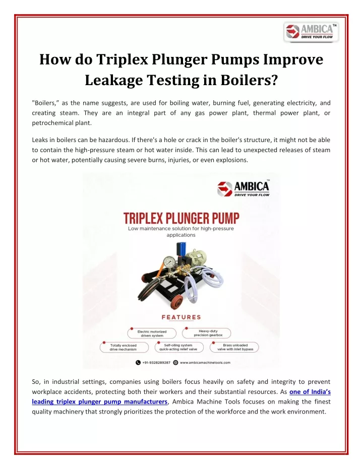 how do triplex plunger pumps improve leakage