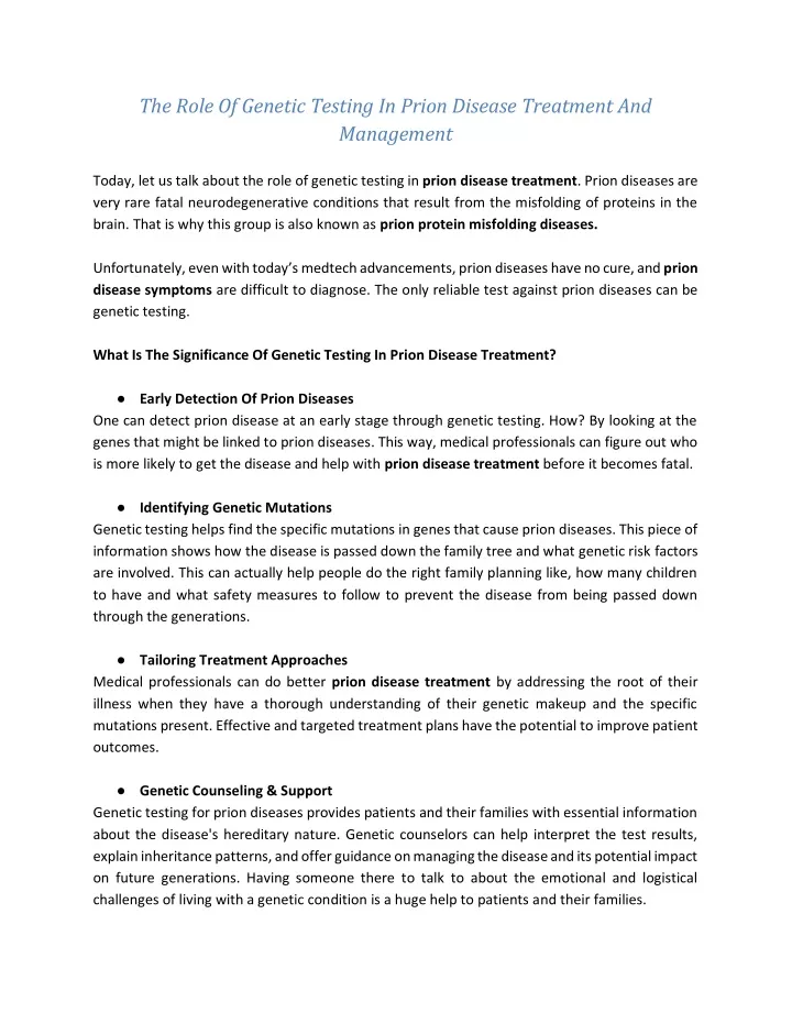 the role of genetic testing in prion disease