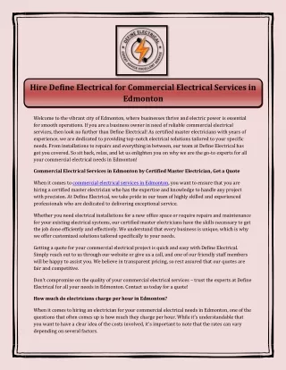 Hire Define Electrical for Commercial Electrical Services in Edmonton
